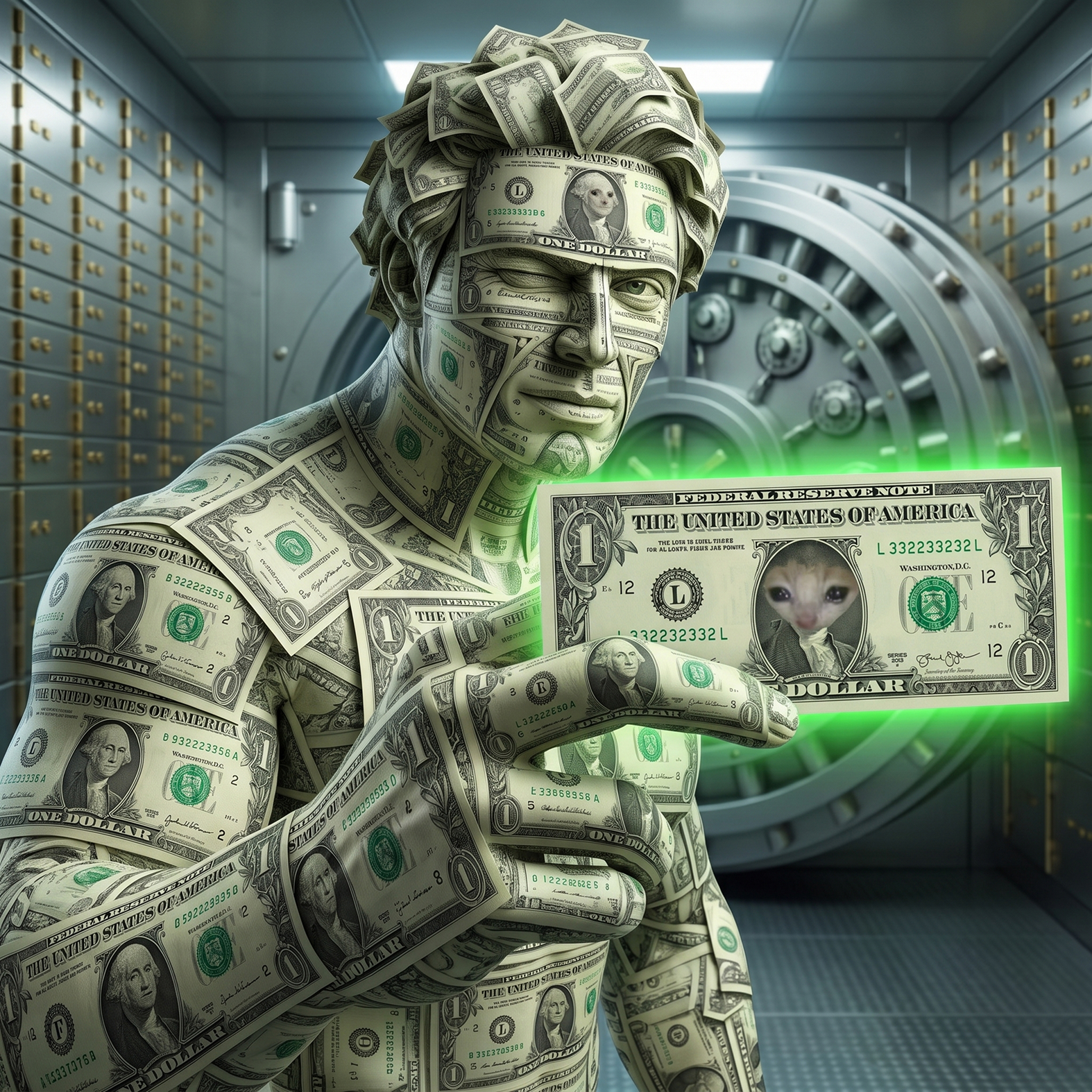Cashman in a high-security vault dispensing currency